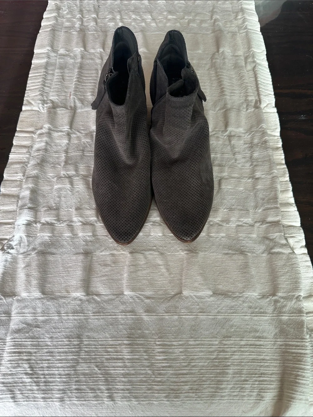 Vince Camuto Perforated Gray Suede Ankle Booties